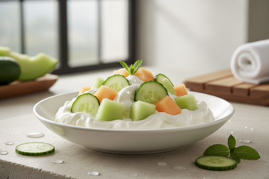 cucumber melon in white whip cream