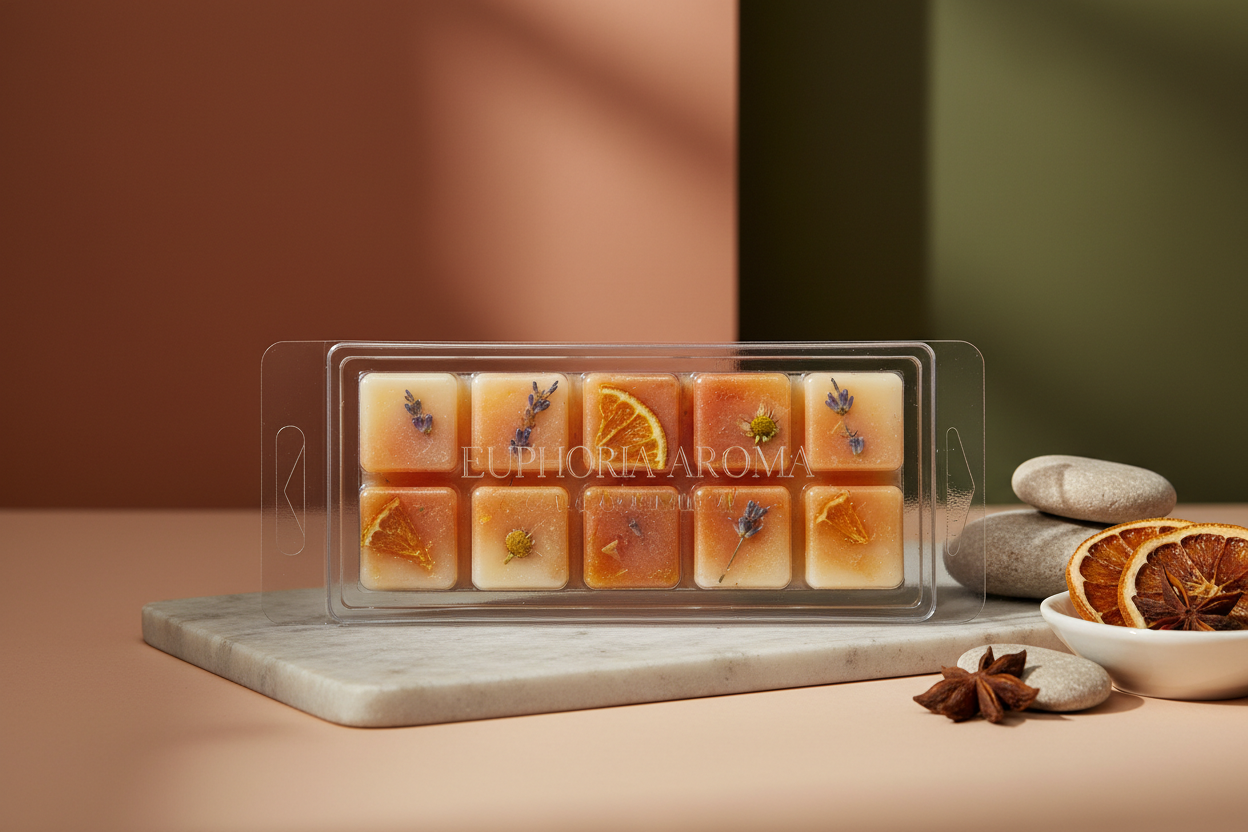 picture of clamshell wax melts for euphoria fragrant oil used in clamshells